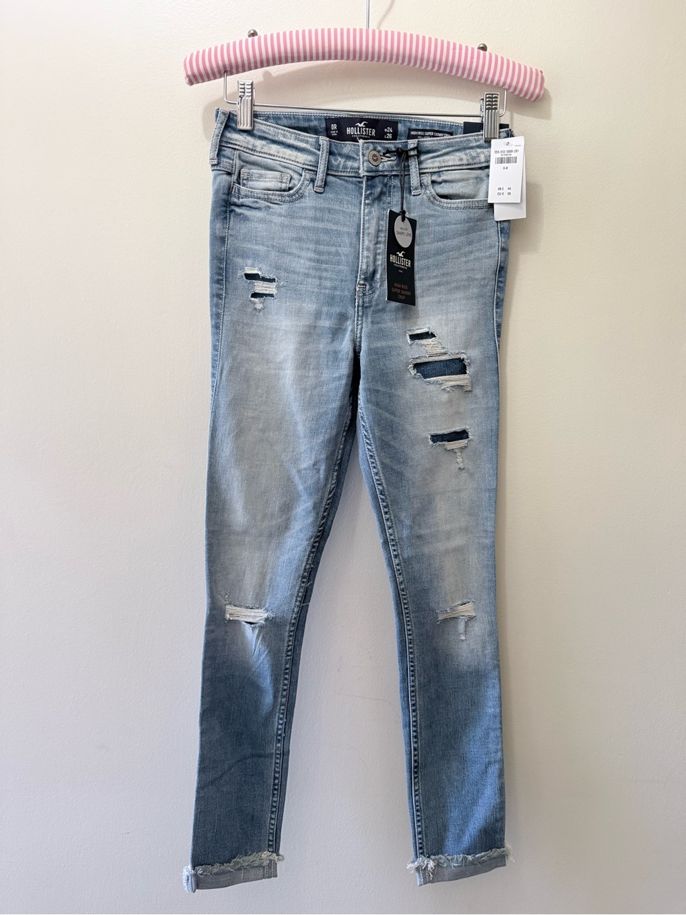 NWT Hollister High Rise Super Skinny Crop Denim Jeans Distressed 0R 24” Stretch